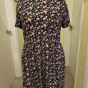 Forever 21 Floral Black and Pink Women's Skater Dress